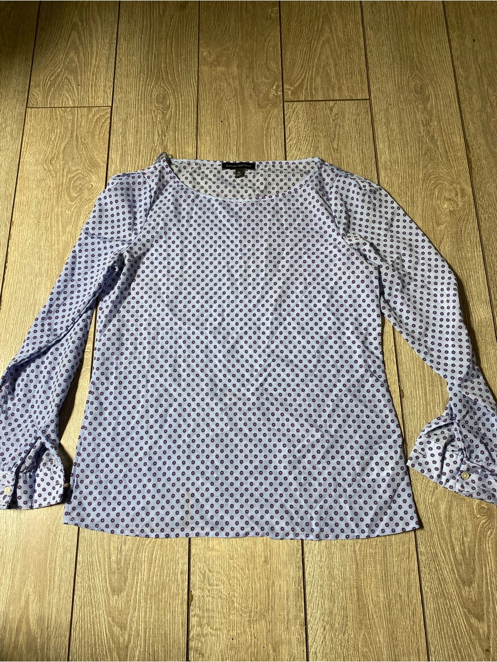 Banana Republic Blue Geometric Dot Print Blouse Long Sleeve Boatneck Top Sz XS